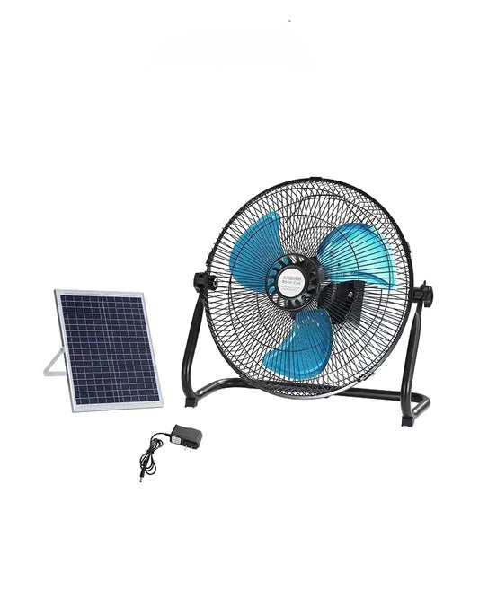 12-inch floor fan with solar panel power and AC Charger Dual Input for home,camping,study