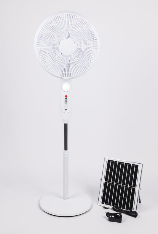 16-inch standing fan with solar panel power and AC Charger Dual Input for home,camping,study  (1 lamp plate)